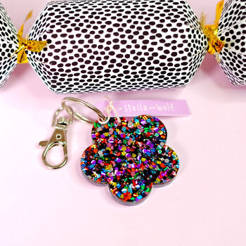 Rainbow Glitter Flower Mirror Keyring, 3 of 8