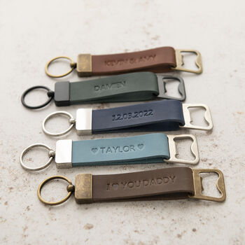 Personalised Leather Bottle Opener Keyring Gift For Dad, 3 of 7