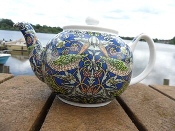 Two Cup Teapot In Blue Strawberry Thief Design, 8 of 11