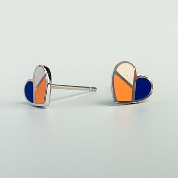 Sterling Silver Colourful Geometric Heart Stud Earrings, 2 of 3