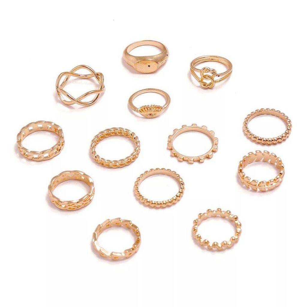 Vintage 13 Pcs Set Golden Stone Fashion Fingers Rings By The Colourful ...