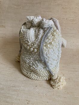 White Pearl Embellished Potli Bag, 5 of 7