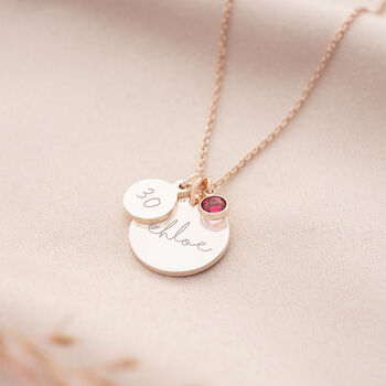 Esme Birthday Disc And Birthstone Personalised Name Necklace, 3 of 12