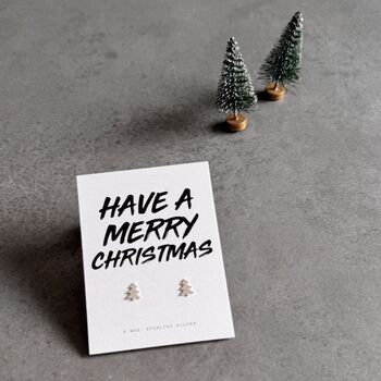 Have A Merry Christmas Tree Earrings In Sterling Silver, 3 of 5