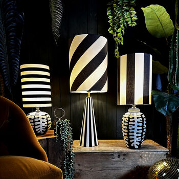 Tilted Stipe Black And White Tube Lampshades, 4 of 6