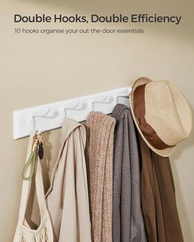 Wall Mounted Coat Rack With Double Metal Hooks, 5 of 10