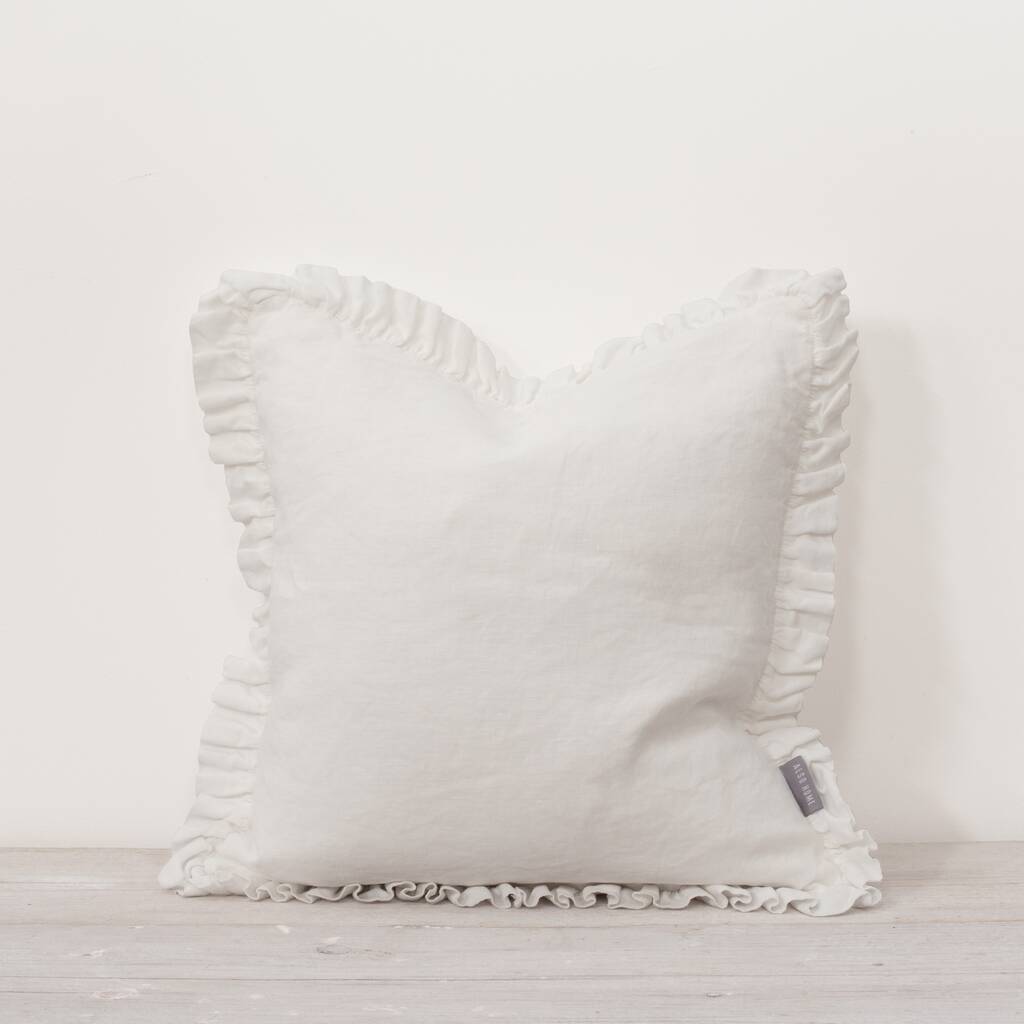 Oli Ruffle Linen Cushion White, 1 of 7