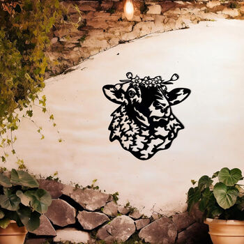 Metal Sheep Wall Art With Flower Crown Garden Decor Gift Idea, 4 of 10