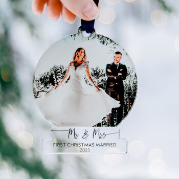 First Christmas Married Personalised Bauble Decoration, 9 of 9