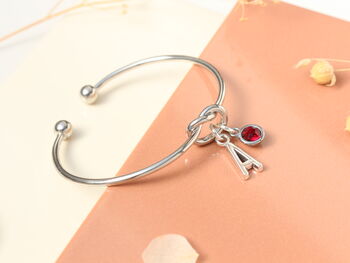 Personalised Initial Silver Bracelet Friendship Knot Cuff Bracelet, 7 of 10