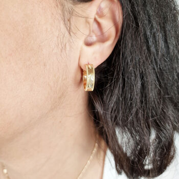 18k Gold Vermeil Plated Textured Hoop Earrings, 2 of 4