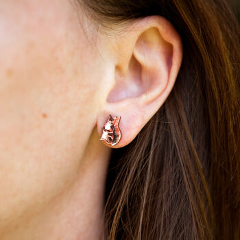 Inky Squirrel Tiny Stud Birch Earrings, 8 of 8
