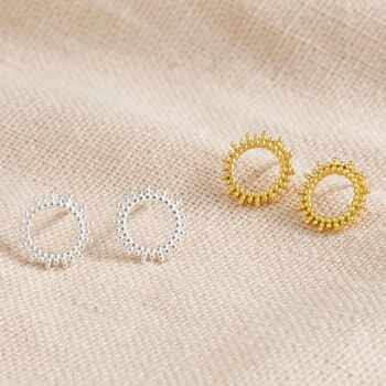 Sterling Silver Dotted Sun Stud Earrings, 3 of 5