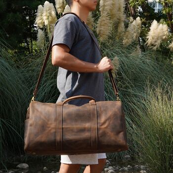 Genuine Leather Holdall Light Brown, 3 of 12
