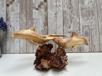 Hand Carved Wooden Dolphin Pair Sculpture Ornament, 8 of 12