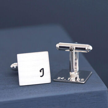 Sterling Silver Monogram Cufflinks. Personalised Wedding Cufflinks, 11 of 12