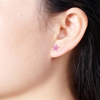 July Ruby Birthstone Flower Stud Earrings, 2 of 7
