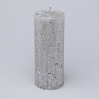 G Decor Adelle Silver Veil Signature Waxwork Pillar Candle In Frosted Metallic Grey, 3 of 5