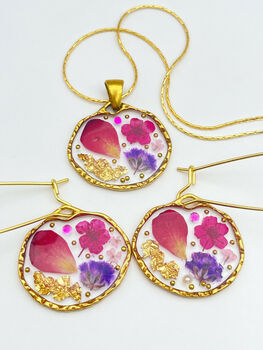 Pendnat Necklace With Rose Petals And Gold Leaf, 9 of 11
