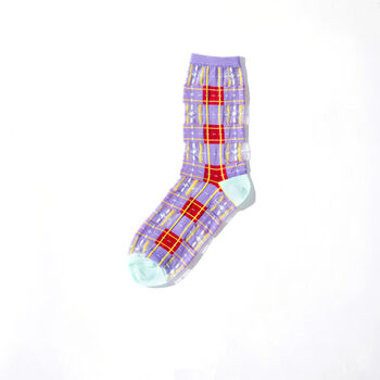 Tartan Sheer Socks Purple And Red, 2 of 5