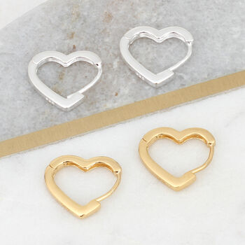 18ct Gold Plated Or Sterling Silver Heart Hoop Earrings, 2 of 6