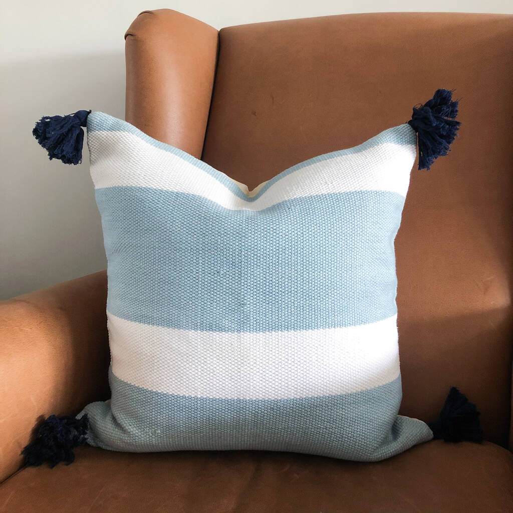 Nautical Blue And White Stripe Cushion, 1 of 3