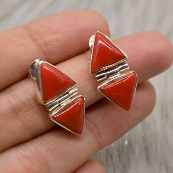 Red Coral Sterling Silver Drop Earrings, 8 of 8