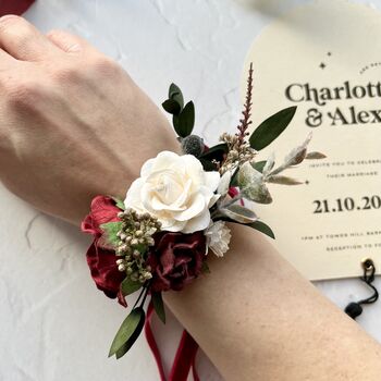 Burgundy Flower Wrist Corsage, 6 of 8