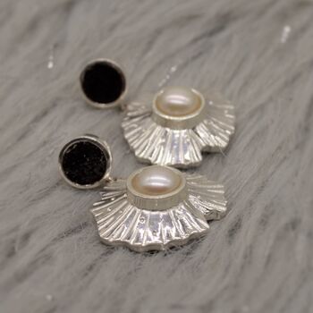 Pearl, Raw Black Onyx Sterling Silver Earrings, 6 of 6