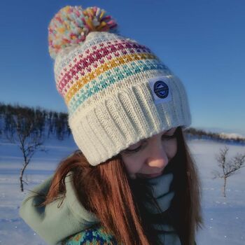 Candy Stripe Nordic Knit Reflective Super Bobble Hat, 3 of 3