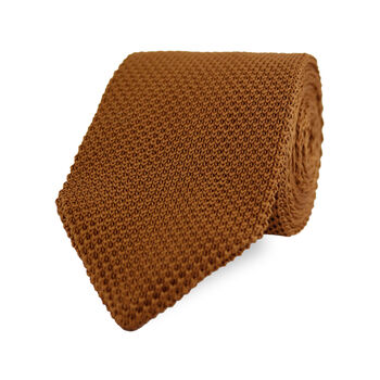 Wedding Handmade 100% Polyester Knitted Tie In Caramel, 4 of 6