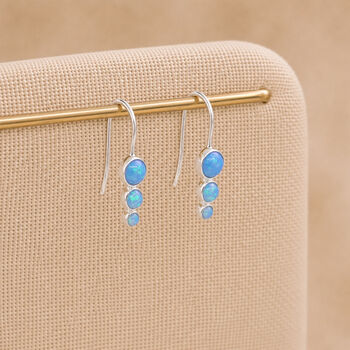 Sterling Silver Blue Opal Trio Drop Earrings, 3 of 8