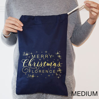 Personalised Gold And Navy Merry Christmas Sack, 4 of 6