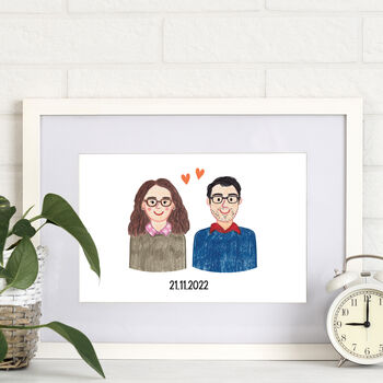 Personalised Couple Portrait Hand Drawn Print, 5 of 7
