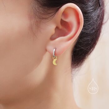 Mixed Tone Moon And Star Charm Huggie Hoop Earrings, 7 of 12