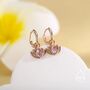 Lotus Flower Huggie Hoop Earrings With Lab Moonstone In Sterling Silver, thumbnail 7 of 11