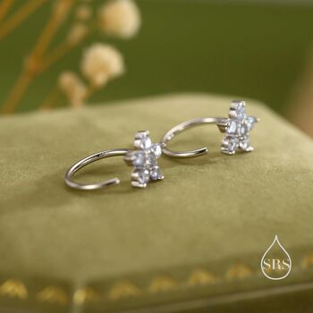 Uncoloured Forget Me Not Flower Cz Huggie Hoop Earrings, 3 of 12
