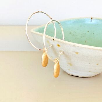 Silver Plated Hoop Earrings With Golden Drops, 2 of 4