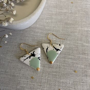 Mint Green Triangle Ceramic Dangle Earrings Gold Plated, 8 of 8