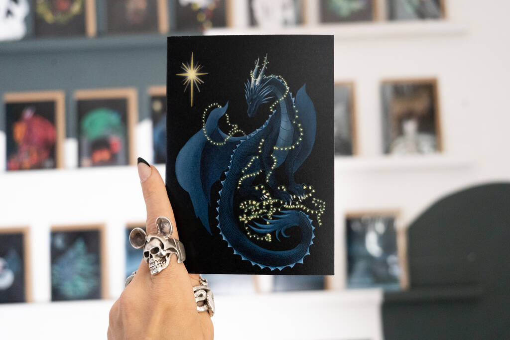 Dragon With Fairy Lights Christmas Card, 1 of 4
