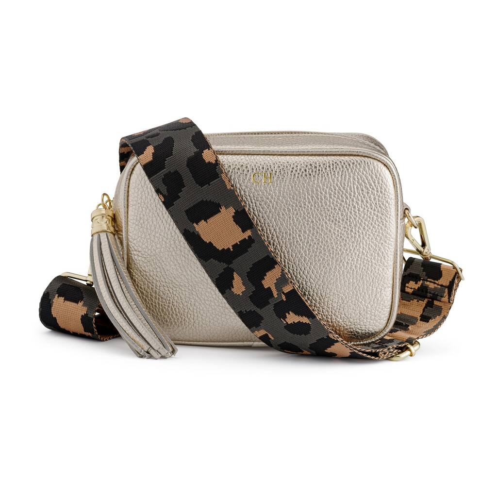 Gold Sophia Bag With Dark Grey Animal Strap By Mila & Eve