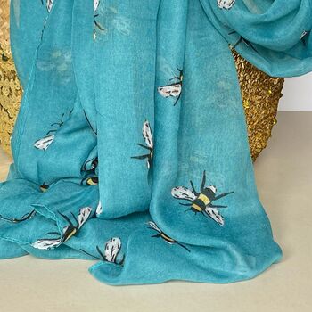 Bees Scarf In Teal, 3 of 3