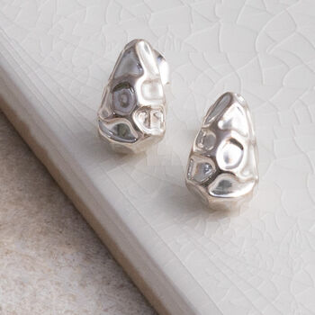 Sterling Silver Molten Drop Studs, 3 of 5