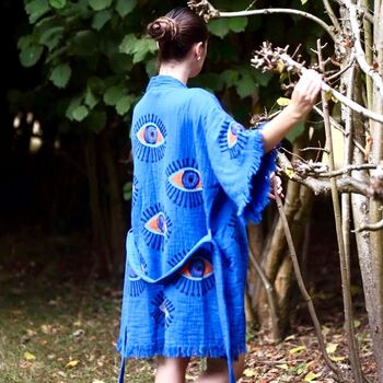 Organic Short Cotton Kimono: Blue Eye, 2 of 4