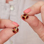 Garnet Triple Teardrop Gold Plated Silver Stud Earrings, thumbnail 6 of 12