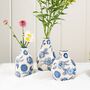 Set Of Three Blue Floral Pattern Vases, thumbnail 1 of 3