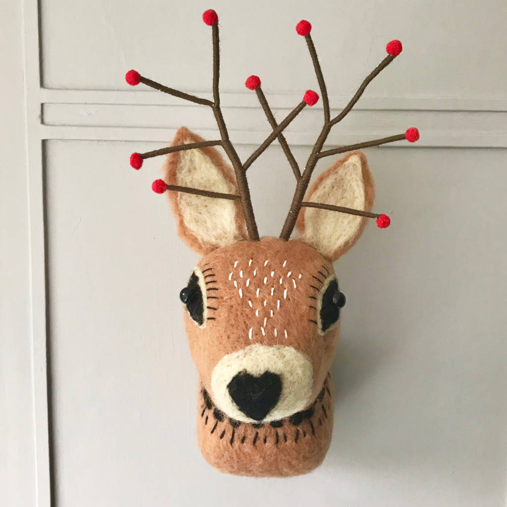 Reindeer Giant Felt Head Christmas Decoration By Pink Pineapple Home 