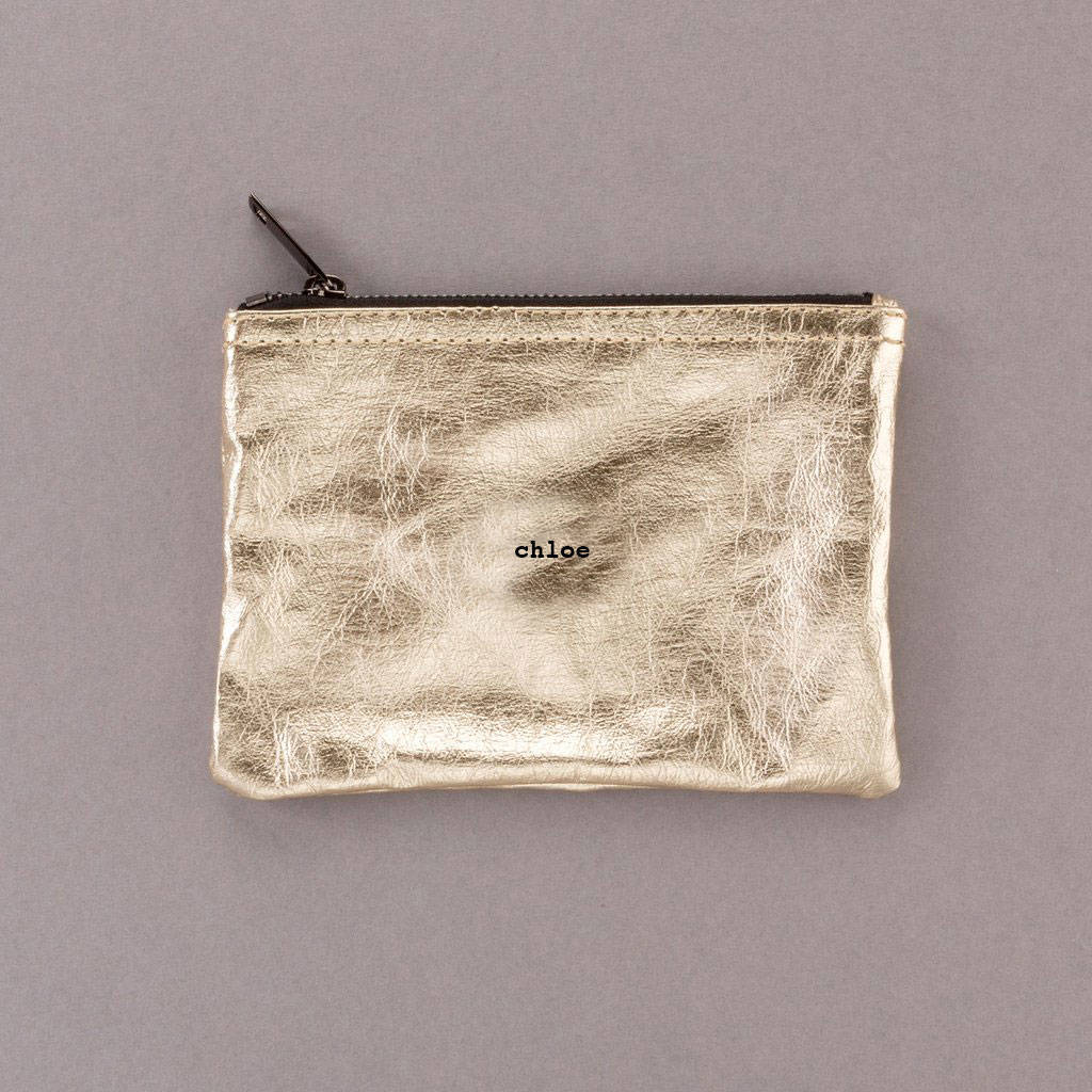 Personalised Metallic Gold Zipper Pouch Bag By Scissor Monkeys