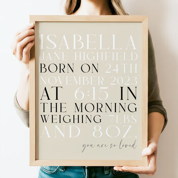 Personalised New Baby Gift, Keepsake Print | Typography, 2 of 7