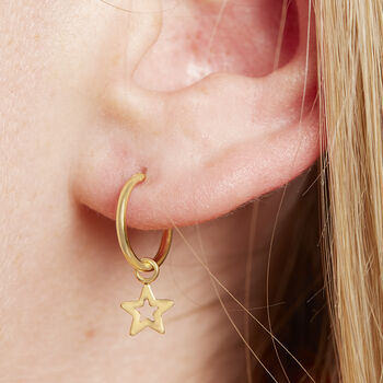 Gold Plated Star Hoop Earrings, 2 of 5